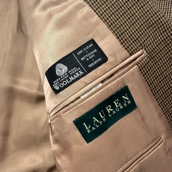 Lauren Ralph Lauren Men’s Wool Blazer 46L Brown Houndstooth Check Sport Coat - Picture 7 of 11